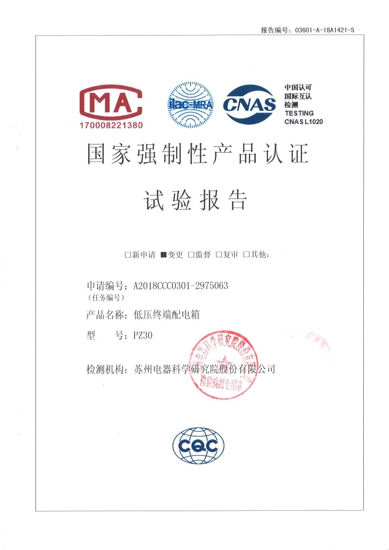 亚盈新体育（中国）有限公司电气 PZ30 型式试验报告 封面
